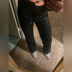 Black sequin wide leg flared pant - dollskill brand